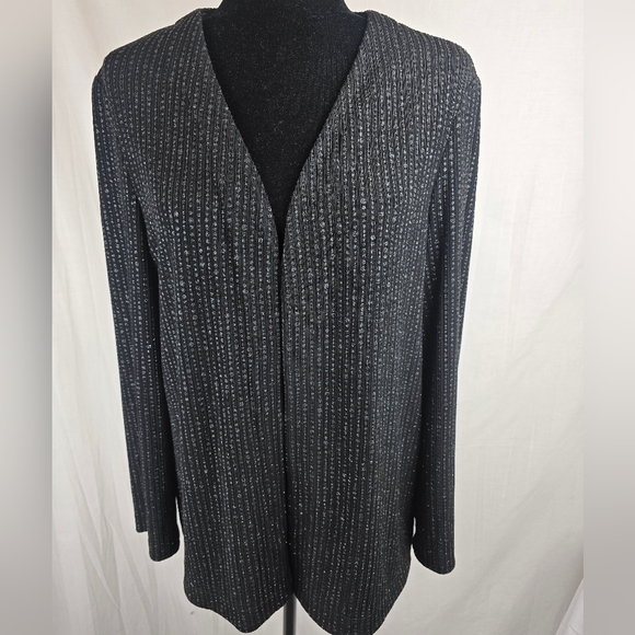 Alex Evenings Black Ribbed Long Sleeve Shimmering Cardigan Sz 16P - Picture 1 of 11